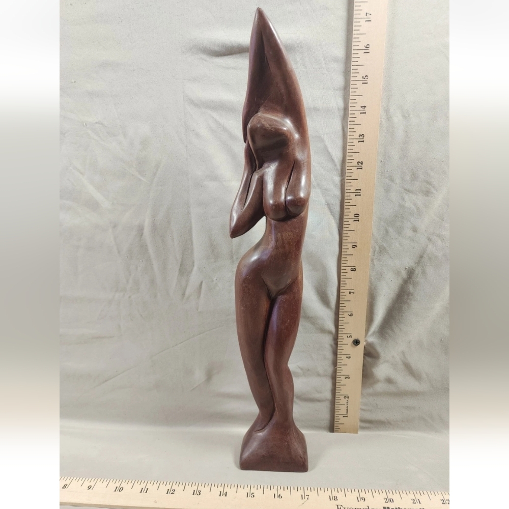 Antique Carved Wood Female Statue Tasteful Nude Elegant Decor Mid Mod Curves